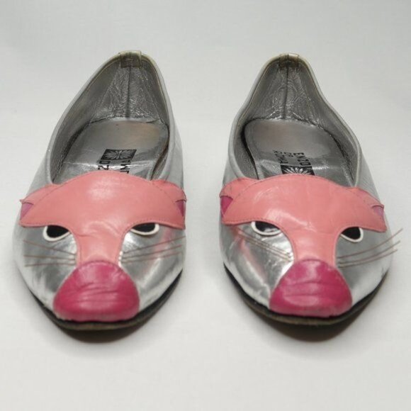 Enzo of Roma Vintage Kids Size 34 Silver Pink Leather Cat Slip On Loafers - Picture 2 of 10